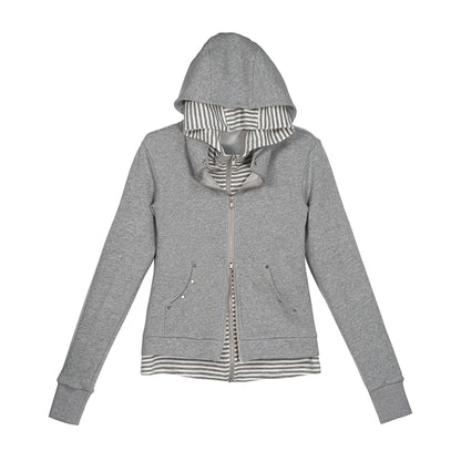 Chinese Clothing Cest Nous Update Vintage Studded Two Tone Zip Hoodie MISSTT