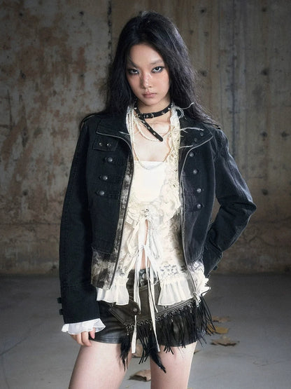 Chinese Clothing Cest Nous Update Vintage Washed Distressed Camouflage Cropped Jacket