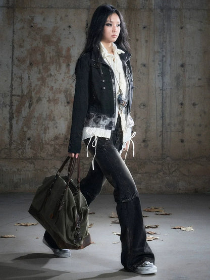 Chinese Clothing Cest Nous Update Vintage Washed Distressed Camouflage Cropped Jacket