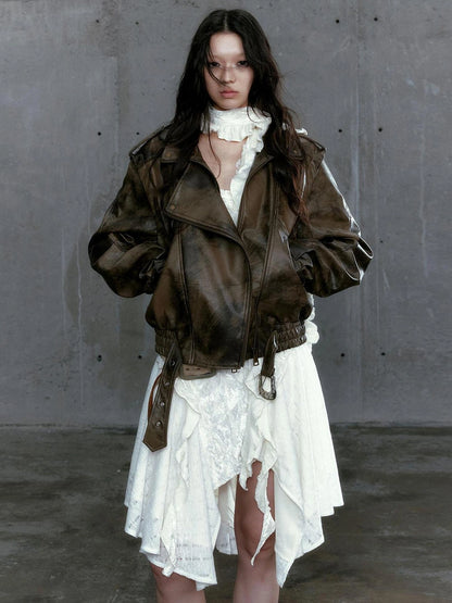 Chinese Clothing Cest Nous Update Vintage Washed Split Zip Biker Jacket