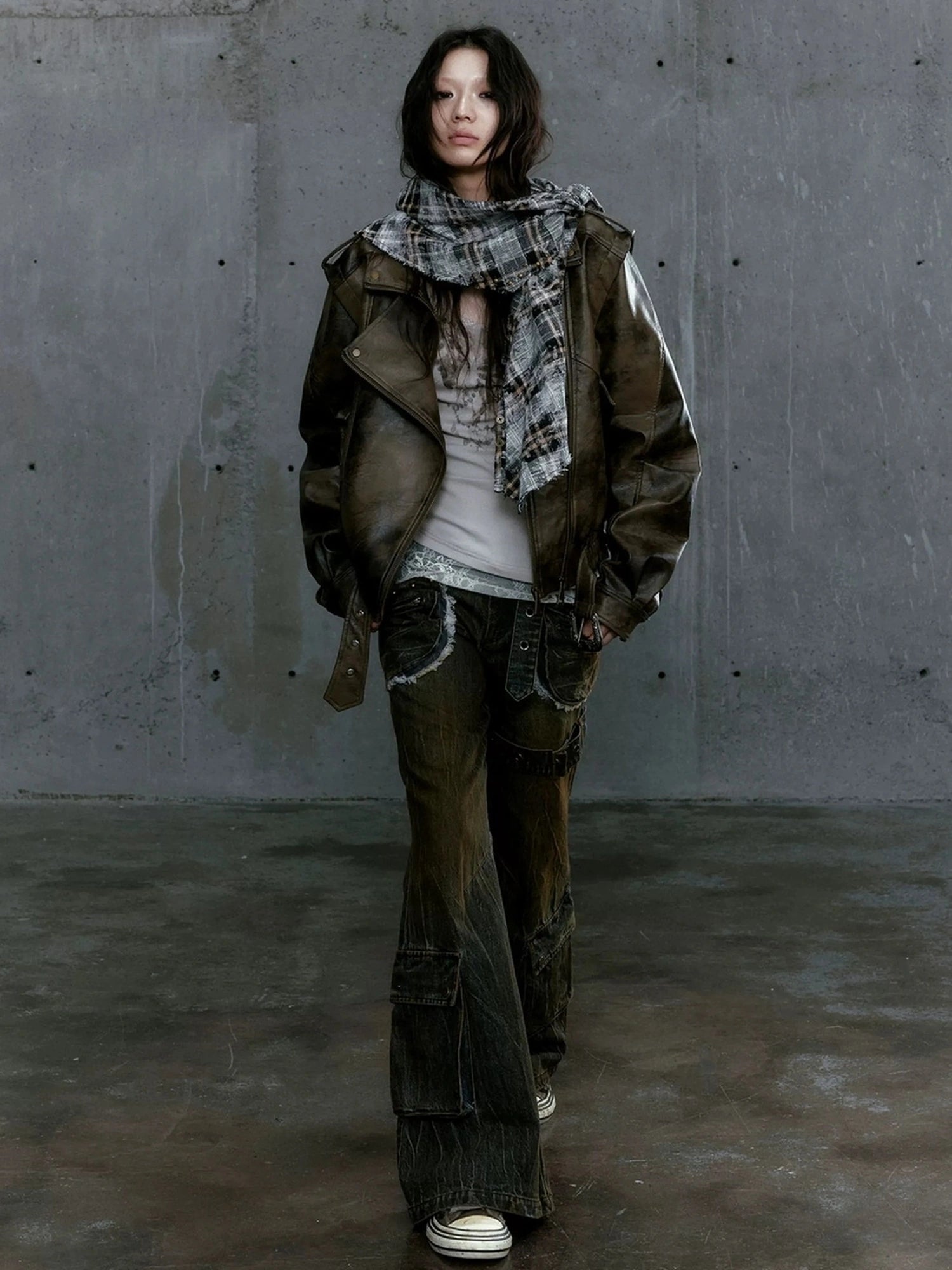 Chinese Clothing Cest Nous Update Vintage Washed Split Zip Biker Jacket