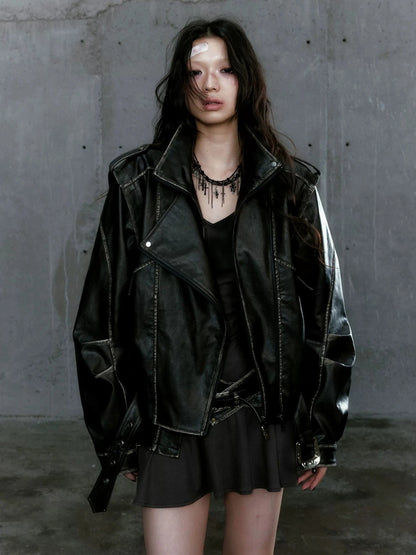 Chinese Clothing Cest Nous Update Vintage Washed Split Zip Biker Jacket