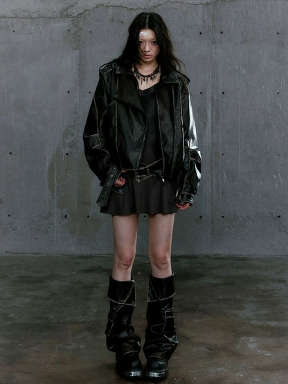 Chinese Clothing Cest Nous Update Vintage Washed Split Zip Biker Jacket