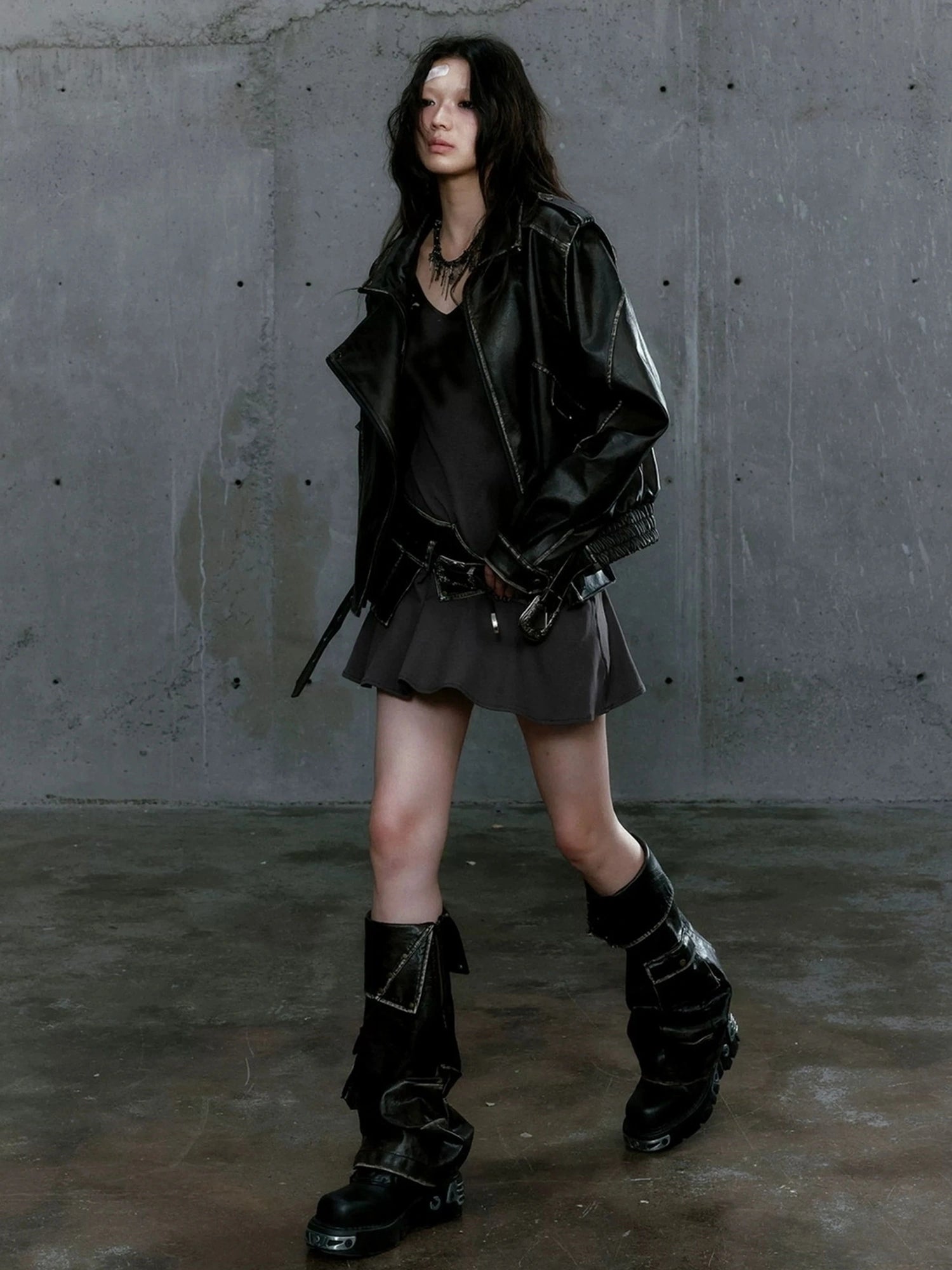 Chinese Clothing Cest Nous Update Vintage Washed Split Zip Biker Jacket