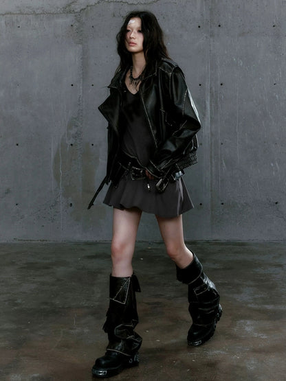 Chinese Clothing Cest Nous Update Vintage Washed Split Zip Biker Jacket