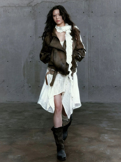 Chinese Clothing Cest Nous Update Vintage Washed Split Zip Biker Jacket