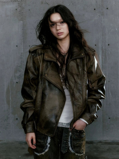 Chinese Clothing Cest Nous Update Vintage Washed Split Zip Biker Jacket