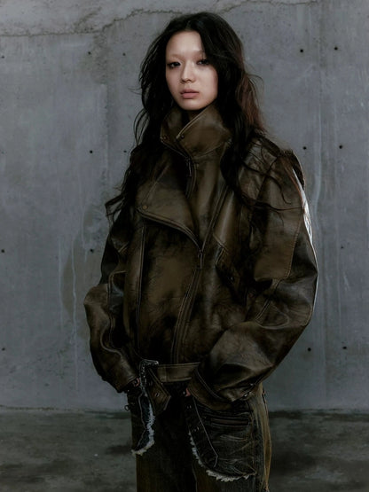 Chinese Clothing Cest Nous Update Vintage Washed Split Zip Biker Jacket