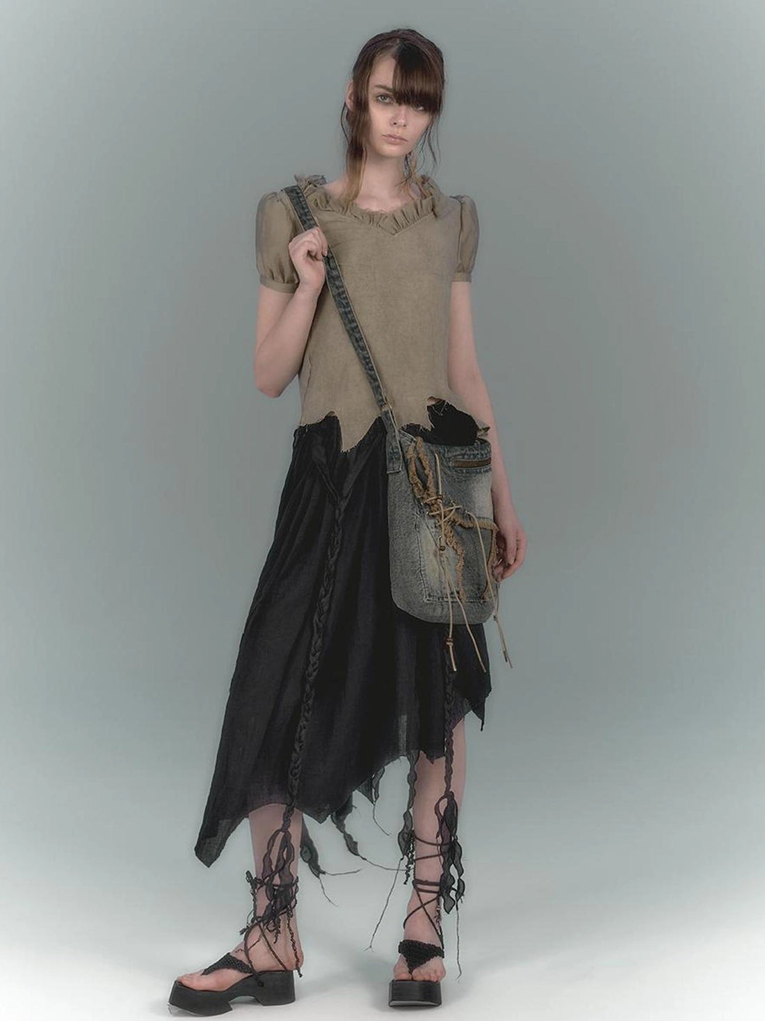 Chinese Clothing Cest Nous Update Wild Black Chiffon Skirt With Asymmetric Hem