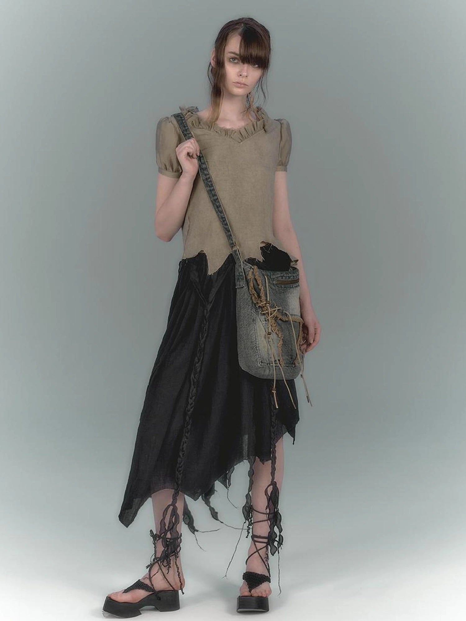 Chinese Clothing Cest Nous Update Wild Black Chiffon Skirt With Asymmetric Hem