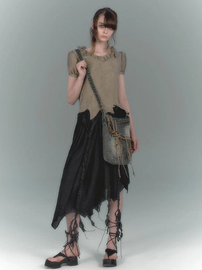 Chinese Clothing Cest Nous Update Wild Black Chiffon Skirt With Asymmetric Hem
