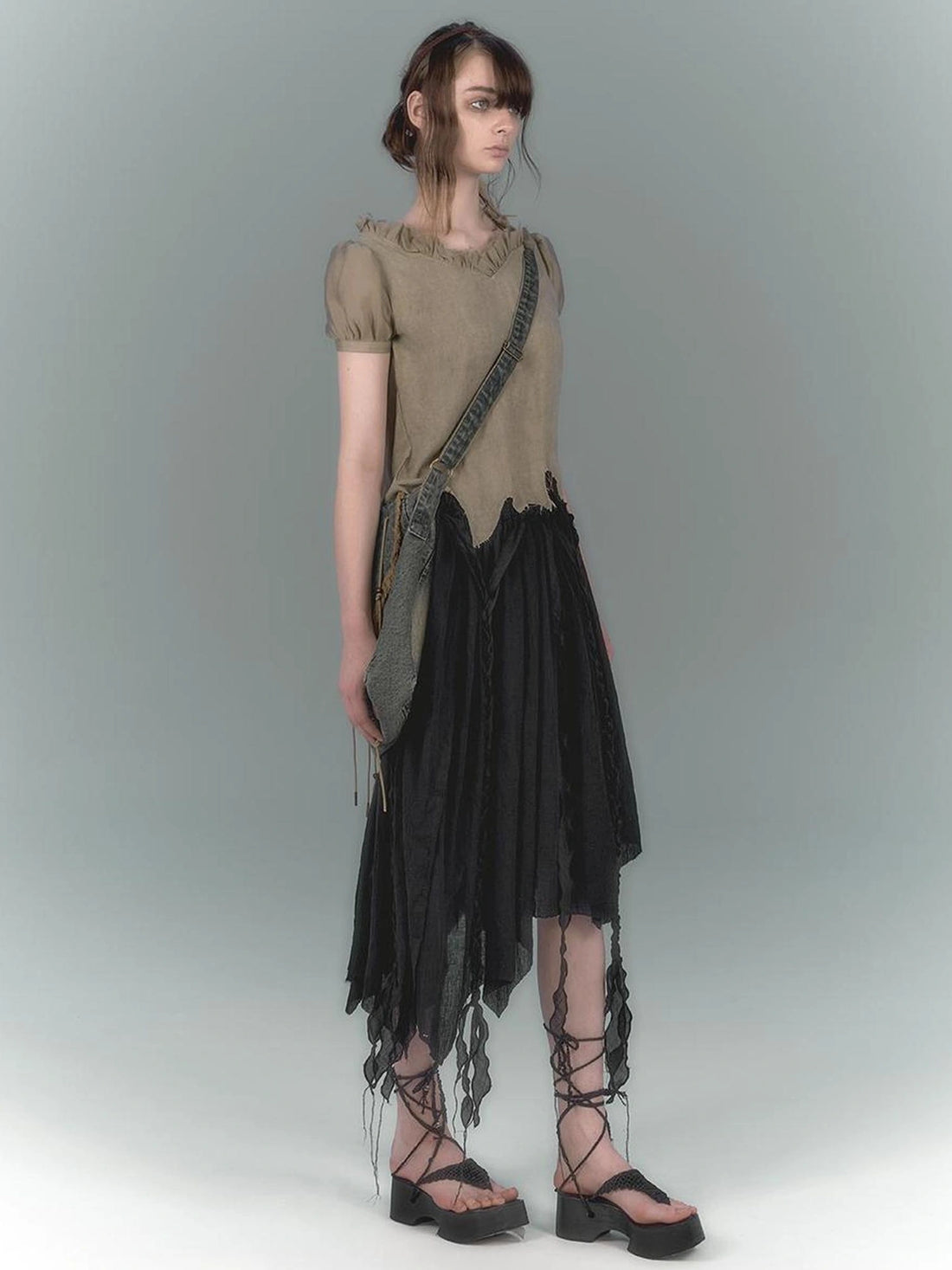 Chinese Clothing Cest Nous Update Wild Black Chiffon Skirt With Asymmetric Hem