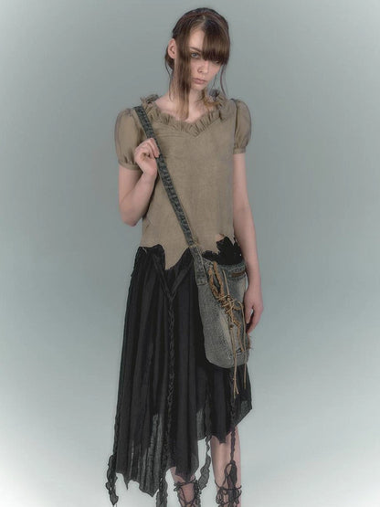 Chinese Clothing Cest Nous Update Wild Black Chiffon Skirt With Asymmetric Hem