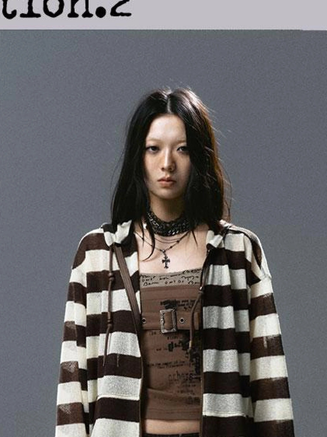 V Neck Stripe Knit Hooded Cover Up