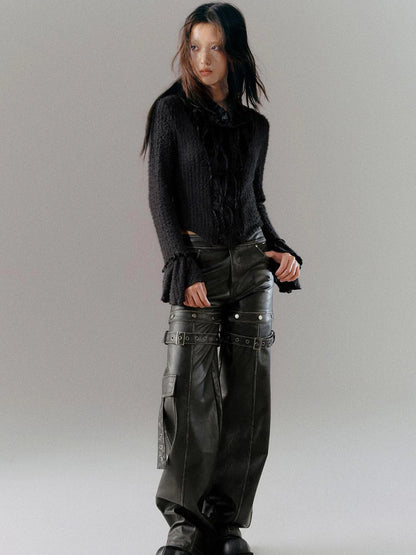 Velvet Lace Trim Embroidered Mock Neck Top