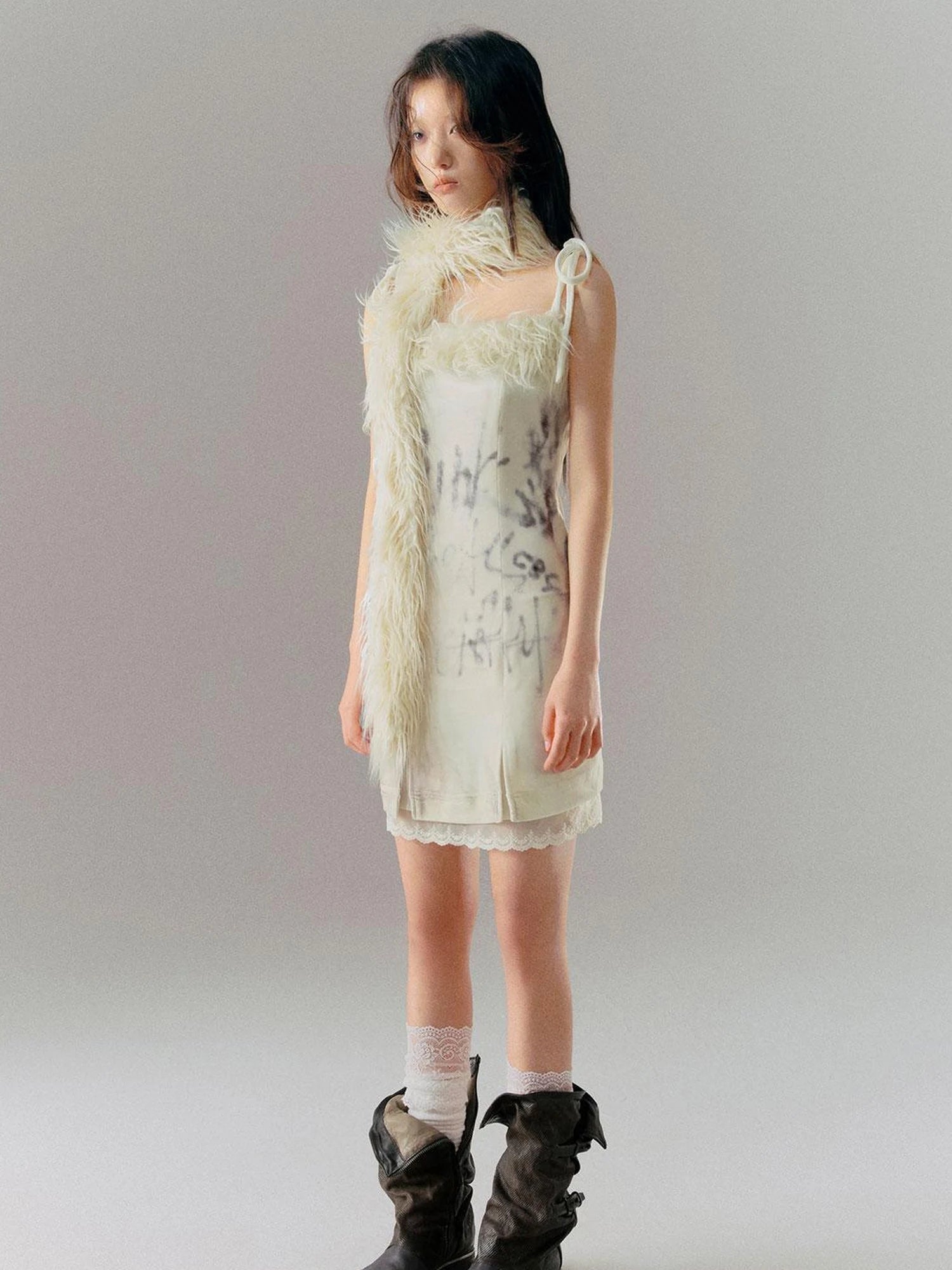 Velvet Print Patchwork Slip Dress