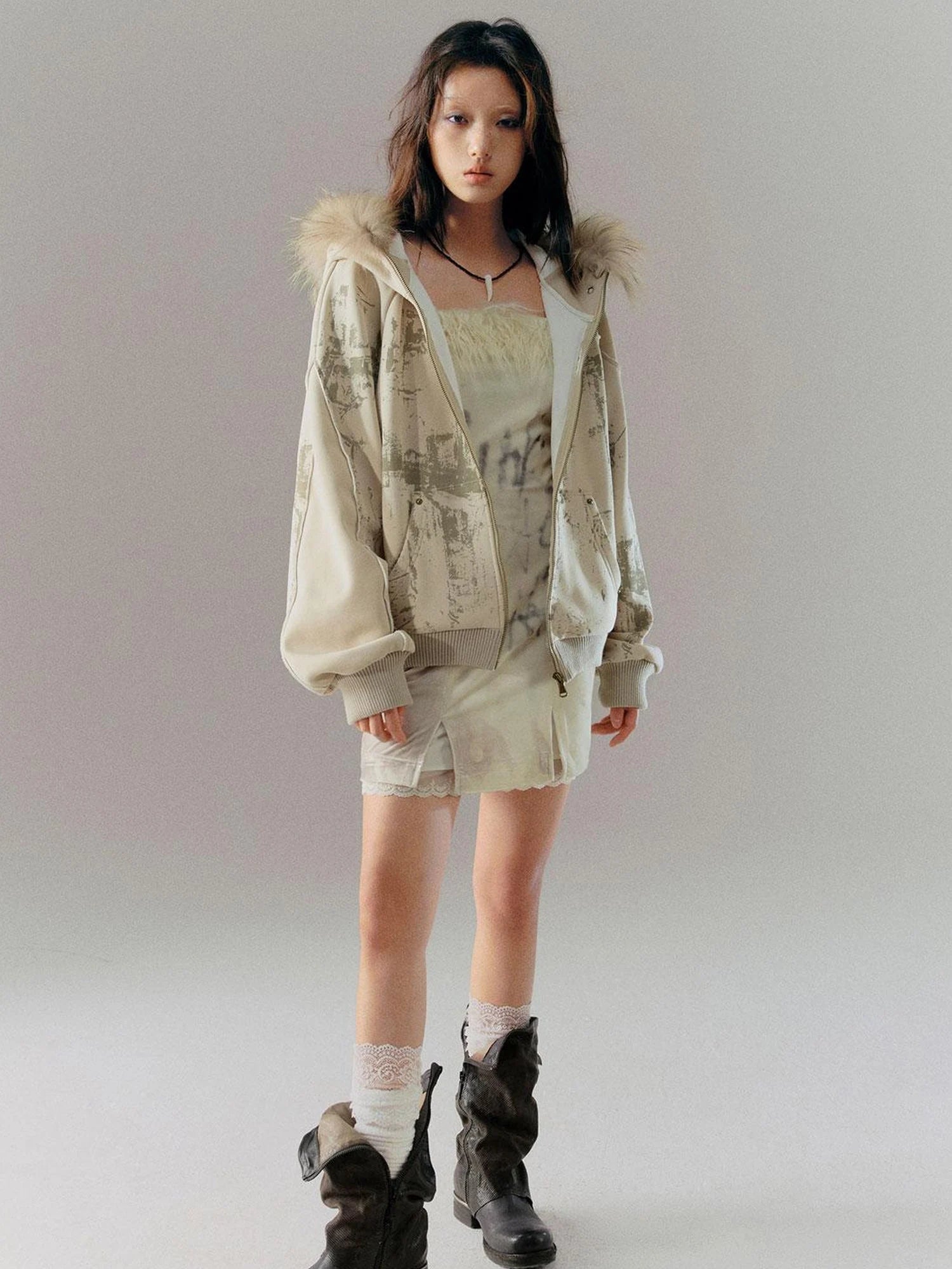 Velvet Print Patchwork Slip Dress