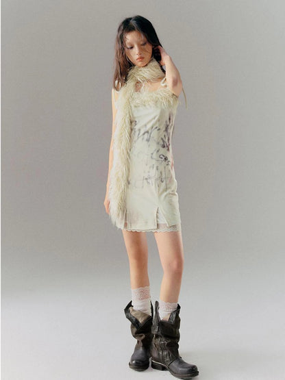 Velvet Print Patchwork Slip Dress