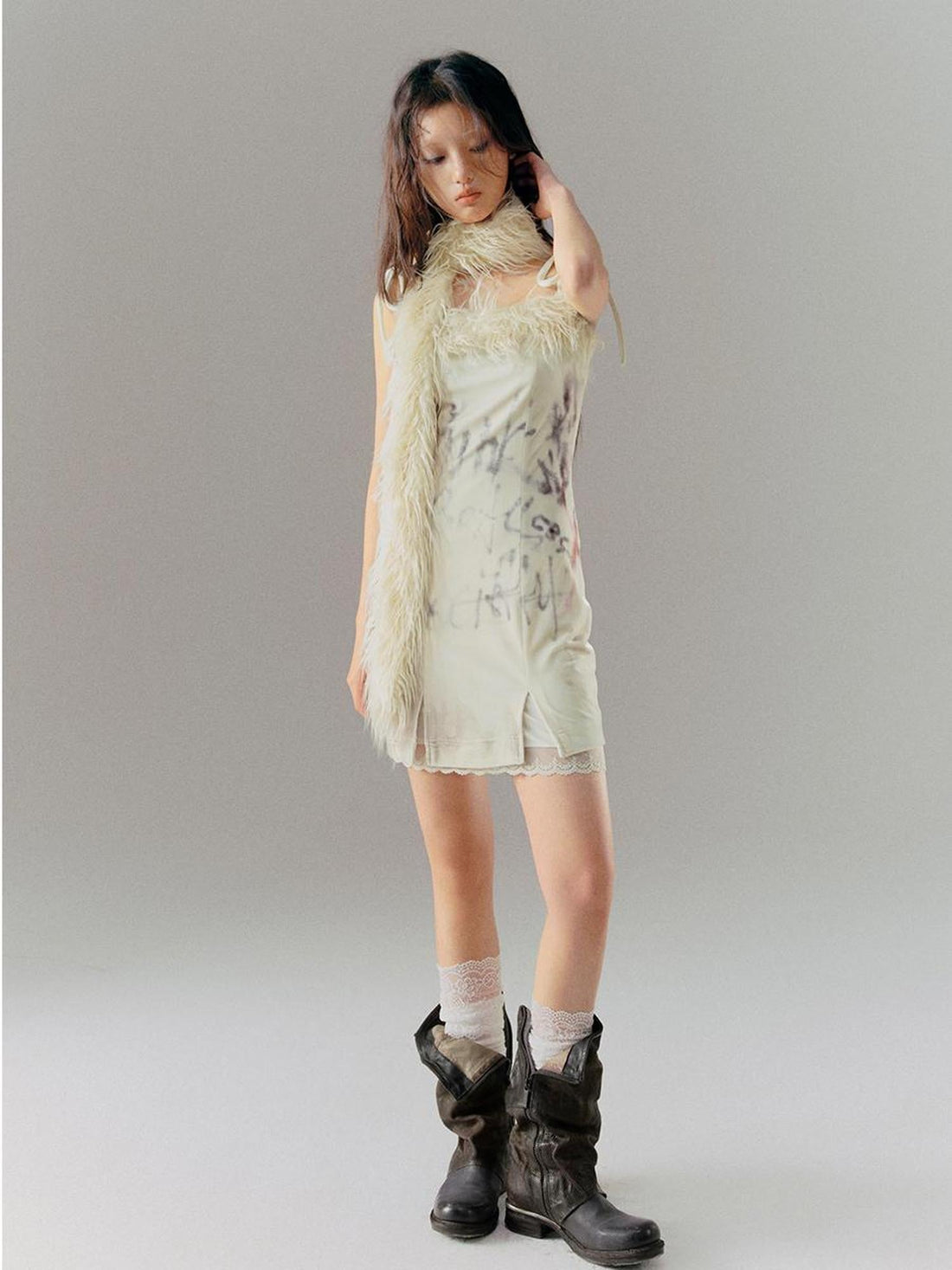 Cest Nous Velvet Print Patchwork Slip Dress