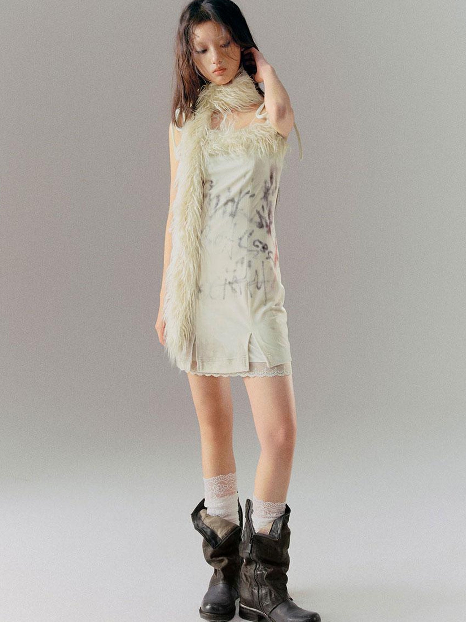 Cest Nous Velvet Print Patchwork Slip Dress