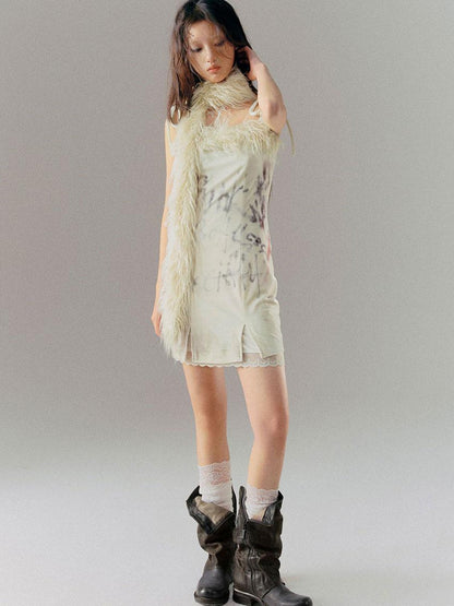 Cest Nous Velvet Print Patchwork Slip Dress