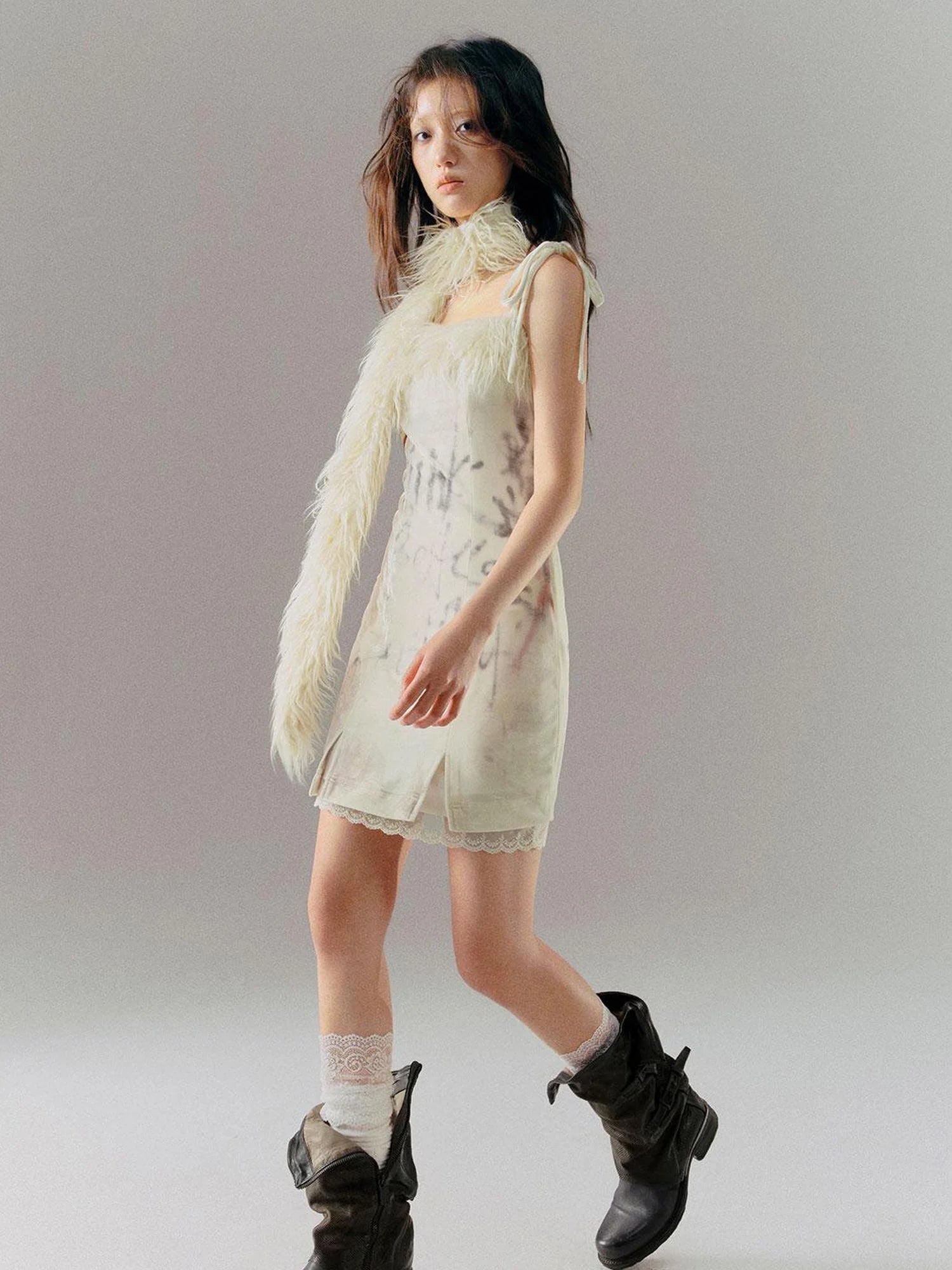 Velvet Print Patchwork Slip Dress