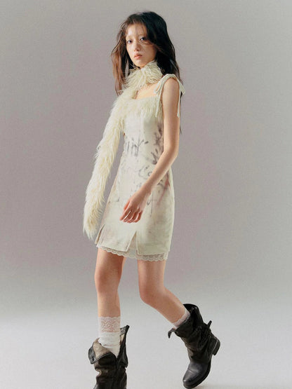 Velvet Print Patchwork Slip Dress