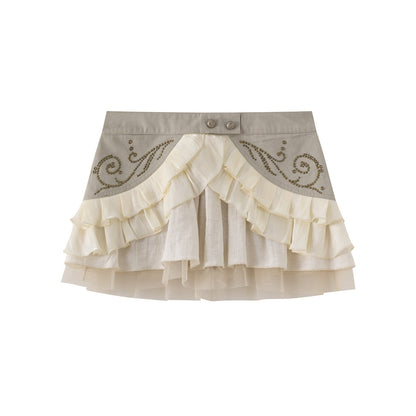 Cest_Nous_Vine_Motif_Studded_Twill_Mesh_Patchwork_Lace_Up_Women&