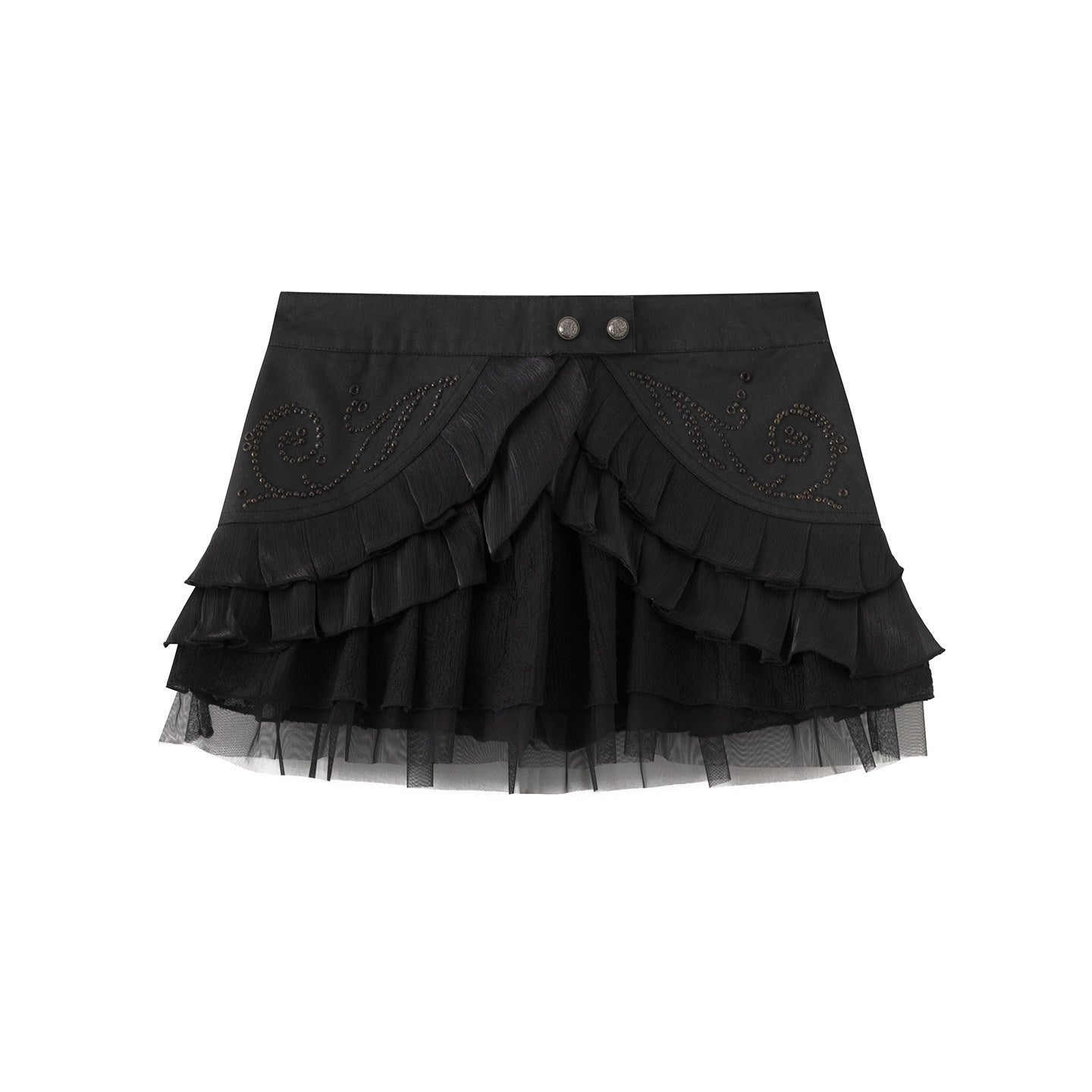 Cest_Nous_Vine_Motif_Studded_Twill_Mesh_Patchwork_Lace_Up_Women&