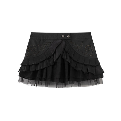Cest_Nous_Vine_Motif_Studded_Twill_Mesh_Patchwork_Lace_Up_Women&