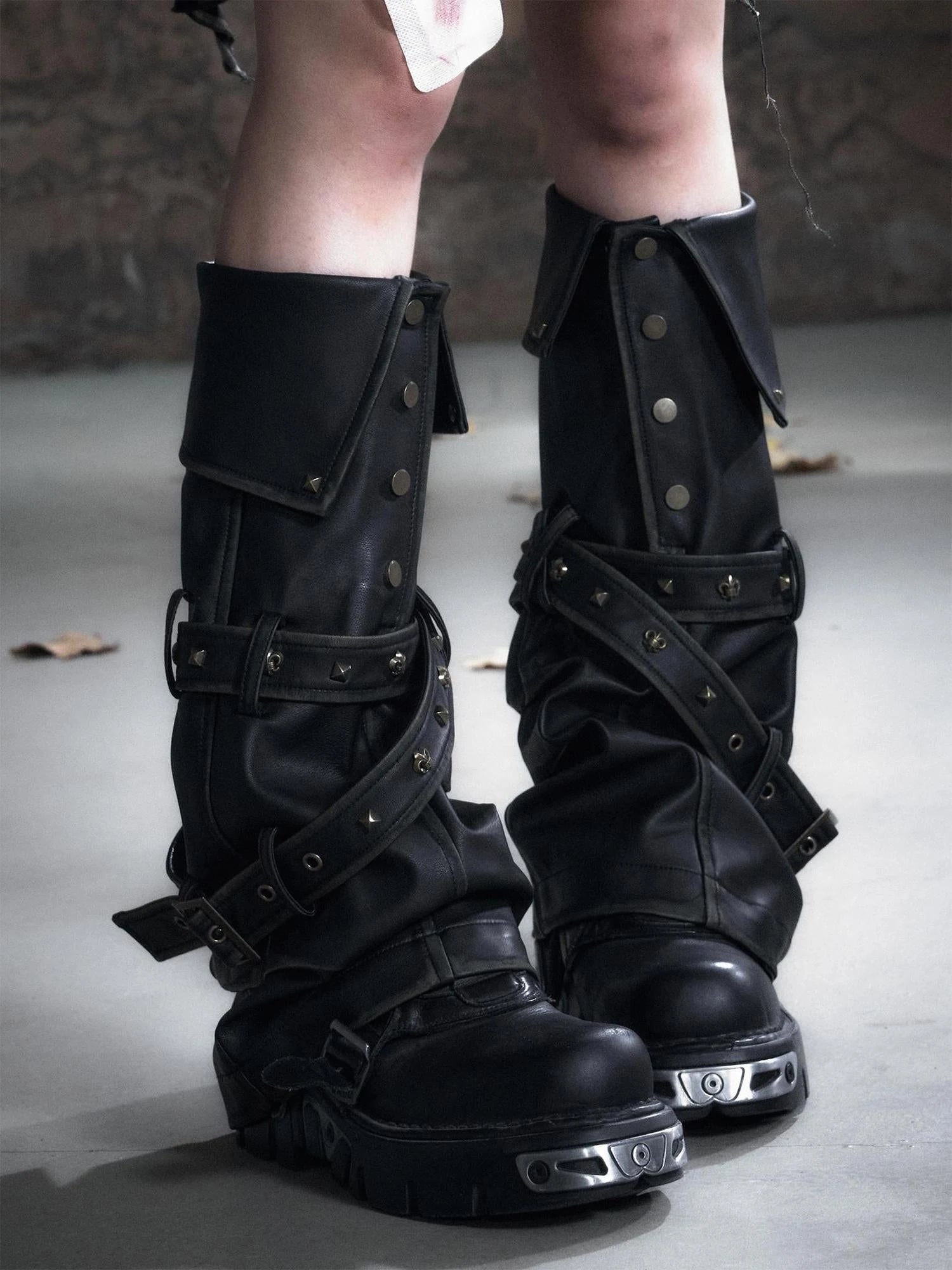 Vintage Buckle Leather Leggings Warm