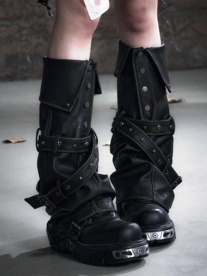 Vintage Buckle Leather Leggings Warm