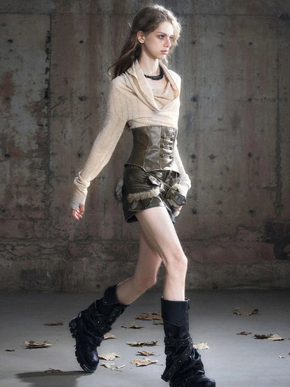 Vintage Buckle Leather Leggings Warm