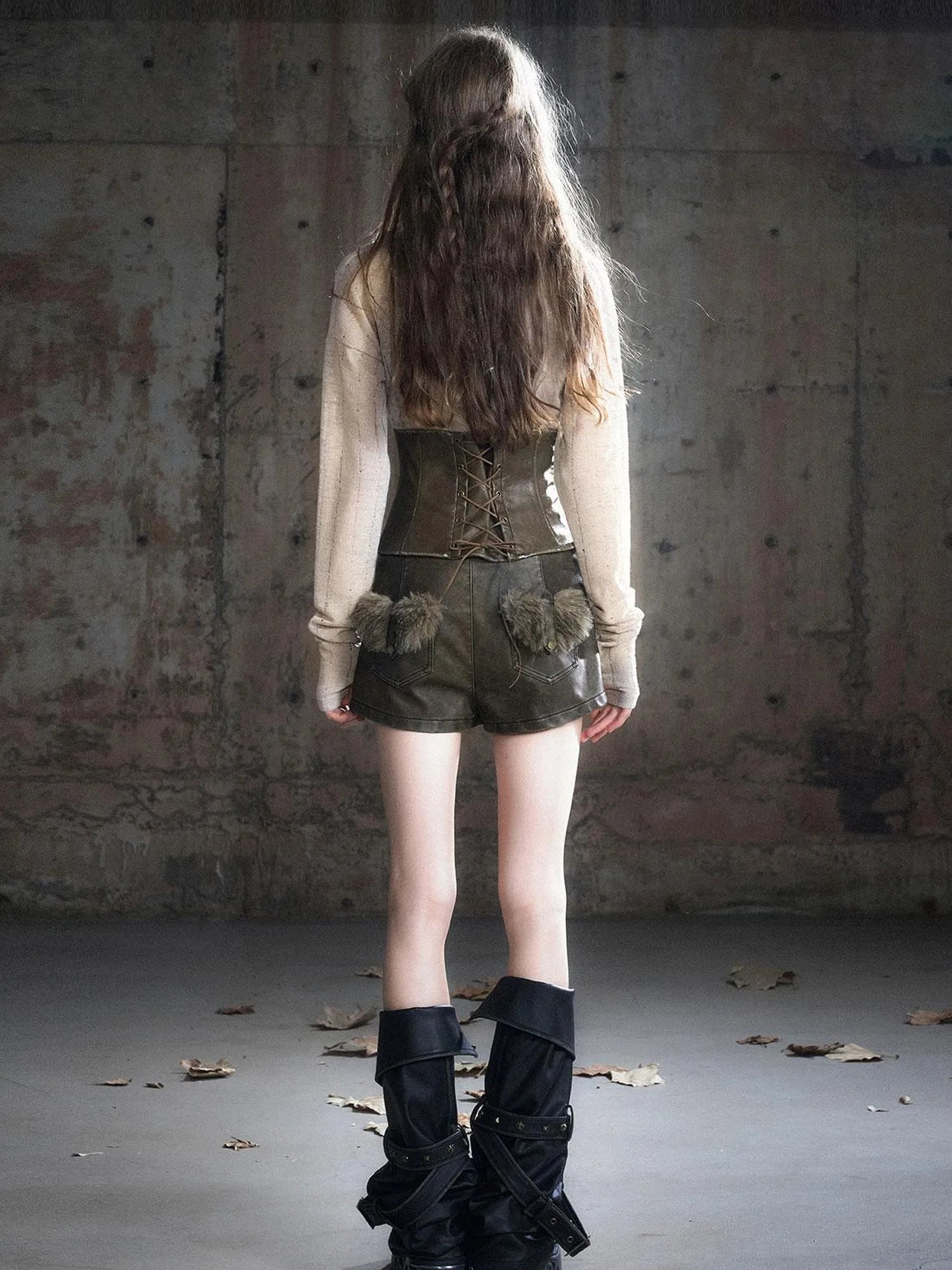 Vintage Buckle Leather Leggings Warm