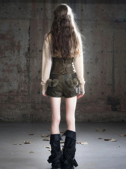 Vintage Buckle Leather Leggings Warm