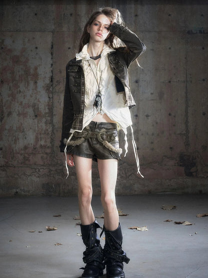 Vintage Buckle Leather Leggings Warm