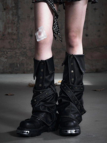 Vintage Buckle Leather Leggings Warm