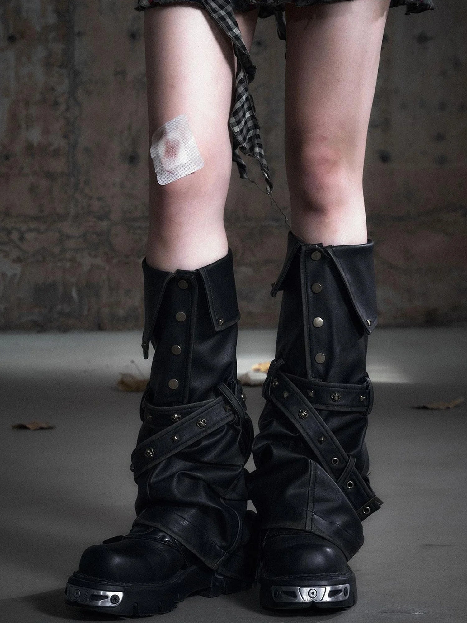 Vintage Buckle Leather Leggings Warm