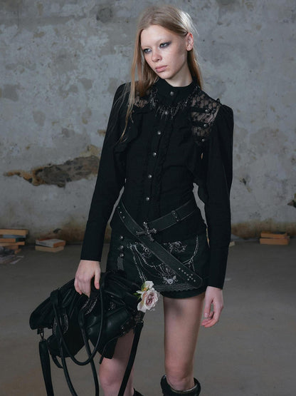 Cest Nous Vintage Court Cross Buckle Rivet Spliced Women&