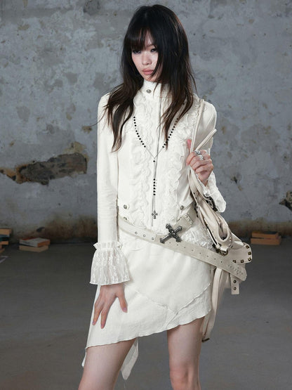 Cest Nous Vintage Court Cross Buckle Rivet Spliced Women&