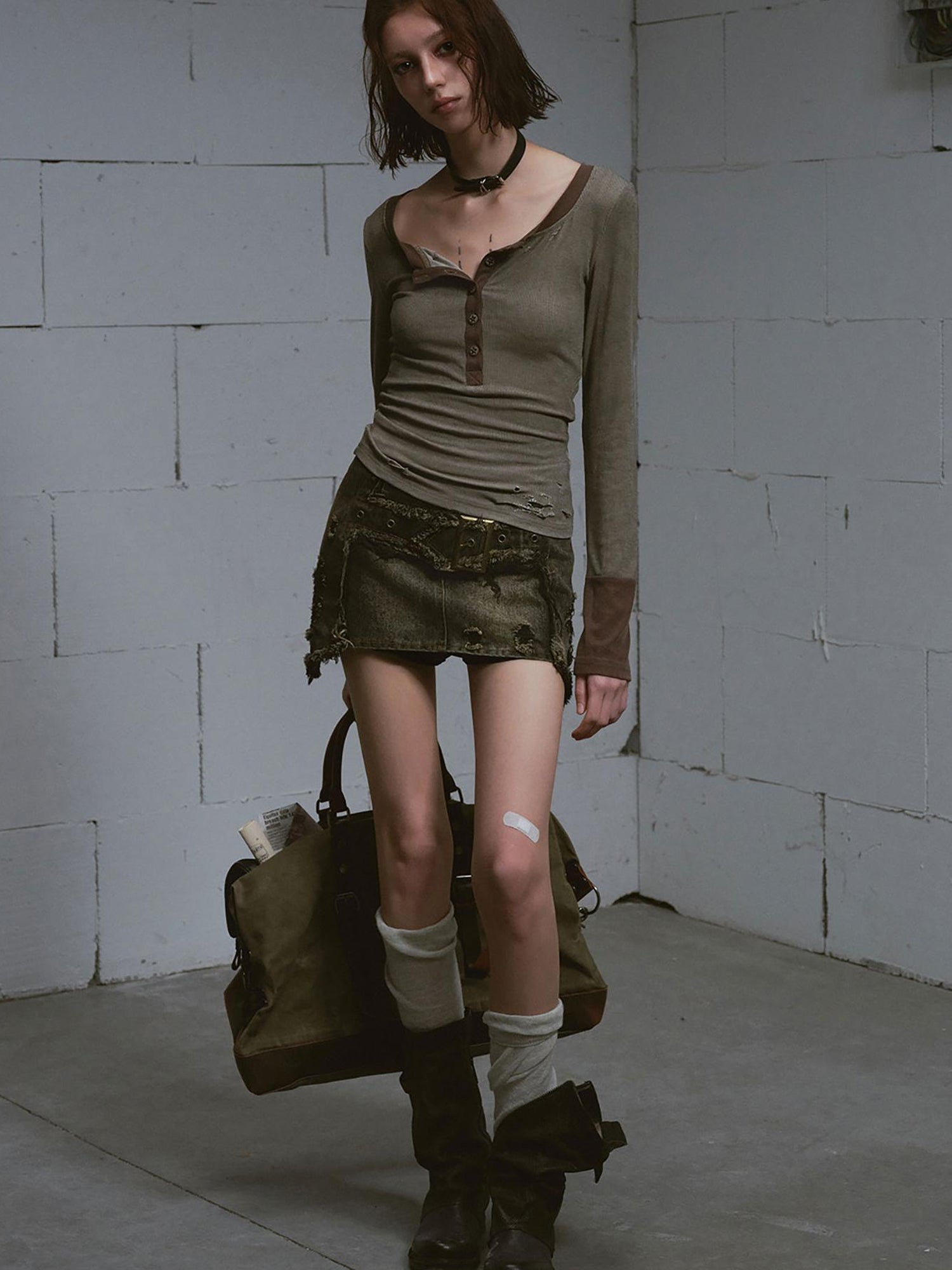 Update Cest Nous Vintage Cross Distressed Denim A Line Skirt