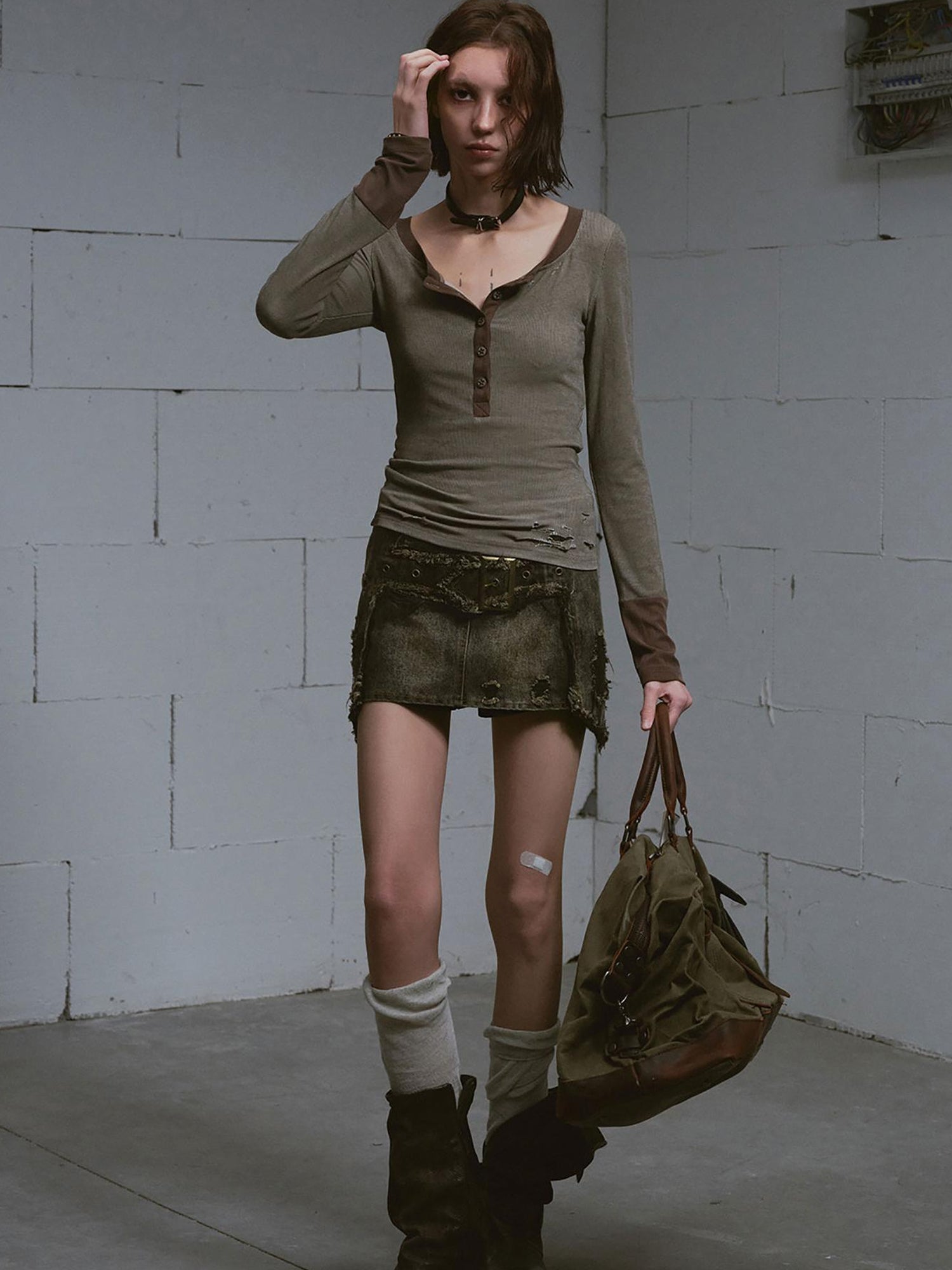 Update Cest Nous Vintage Cross Distressed Denim A Line Skirt