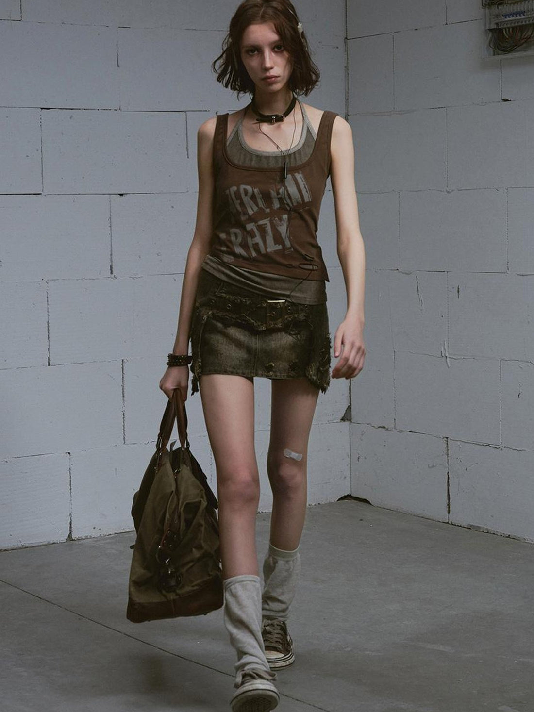 Update Cest Nous Vintage Cross Distressed Denim A Line Skirt