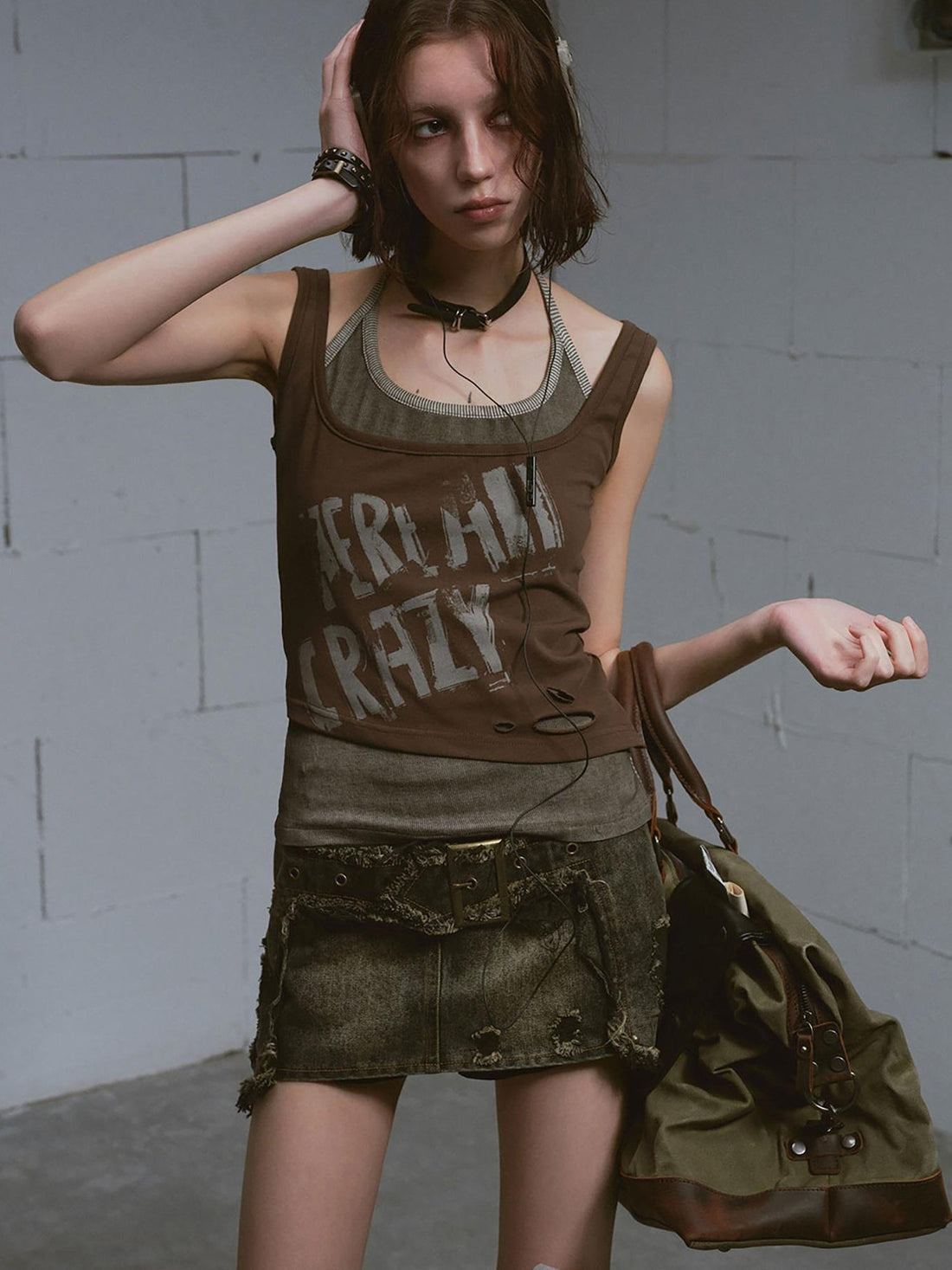 Update Cest Nous Vintage Cross Distressed Denim A Line Skirt
