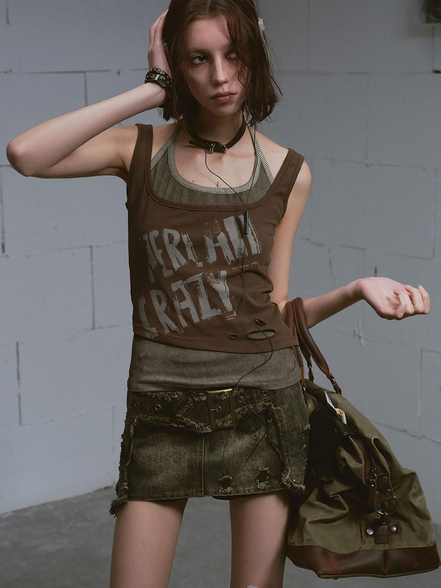 Update Cest Nous Vintage Cross Distressed Denim A Line Skirt