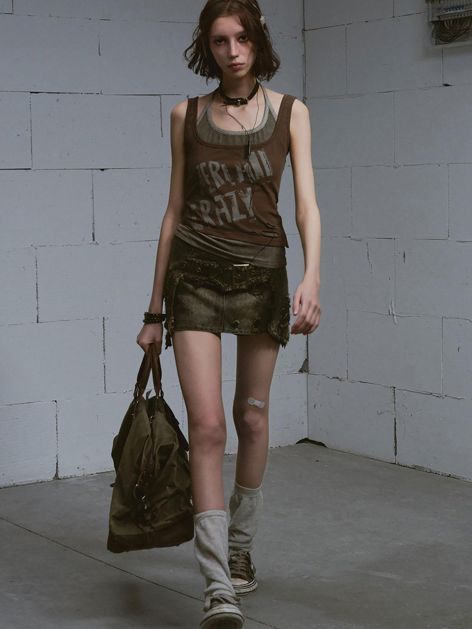 Update Cest Nous Vintage Cross Distressed Denim A Line Skirt