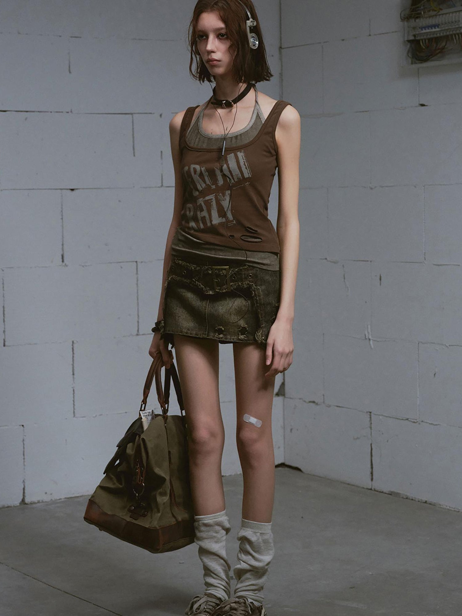 Update Cest Nous Vintage Cross Distressed Denim A Line Skirt