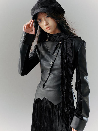 Cest Nous Vintage Dark Asymmetrical Leather Velvet Dress