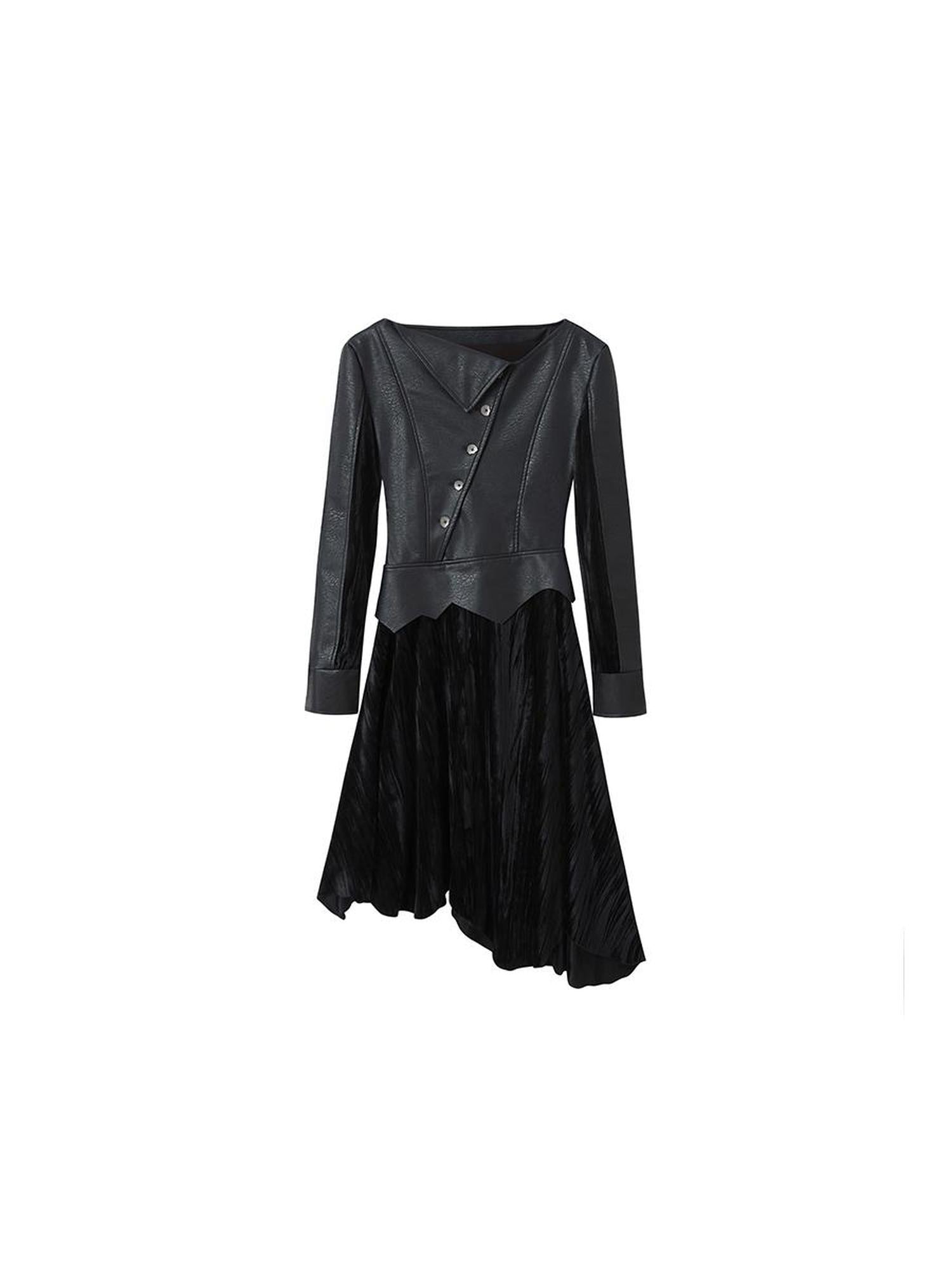Cest Nous Vintage Dark Asymmetrical Leather Velvet Dress