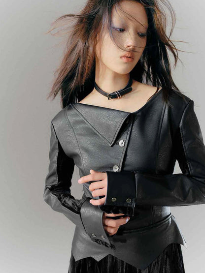 Vintage Dark Asymmetrical Leather Velvet Dress